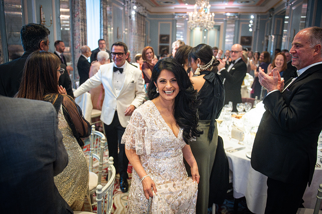 wedding-receptionlanesbourough - Wedding photographer London bride enters wedding breakfast ballroom Lanesborough